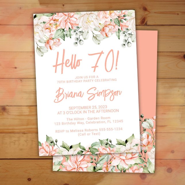 Invitation Peach Blush Ivory Floral 70e fête d'anniversaire (Créateur téléchargé)