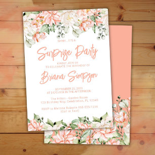 Invitation Peach Blush Ivory Floral Surprise Party