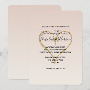 Invitation Peach Blush Ombre Gold Glitzy Heart