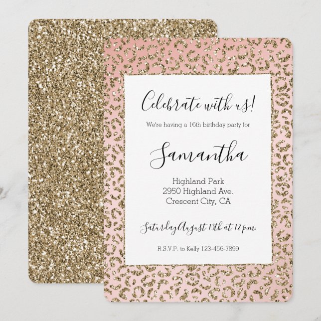 Invitation Peach Blush Parties scintillant rose Empreinte de  (Devant / Derrière)