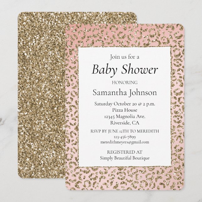 Invitation Peach Blush Parties scintillant rose Empreinte de  (Devant / Derrière)