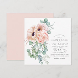 Invitation Peach Bouquet & Eucalyptus Mariage de verdure