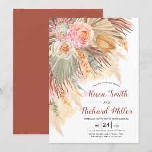 Invitation Peach cactus fleurs doux mariage arche en terre cu
