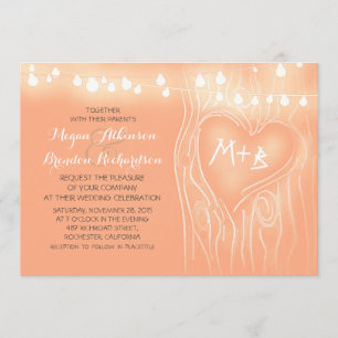 Invitation Peach color string lumières arbre mariage romantiq