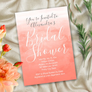 Invitation Peach Coral Aquarelle Ombre Fête des mariées moder