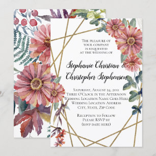 Invitation Peach Coral Zinnia Mariage d'aquarelle