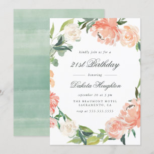 Invitation Peach & Cream Watercolor Peonies fête d'anniversai