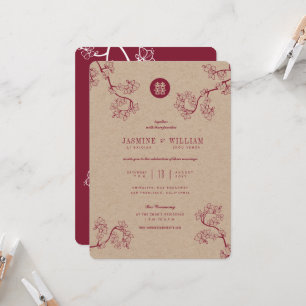 Invitation Peach Crimson Peach/Plum Blossoms Kraft Mariage ch