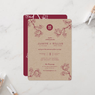 Invitation Peach Crimson Peach/Plum Blossoms Kraft Mariage ch