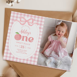 Invitation Peach En vichy rose Premier anniversaire Photo