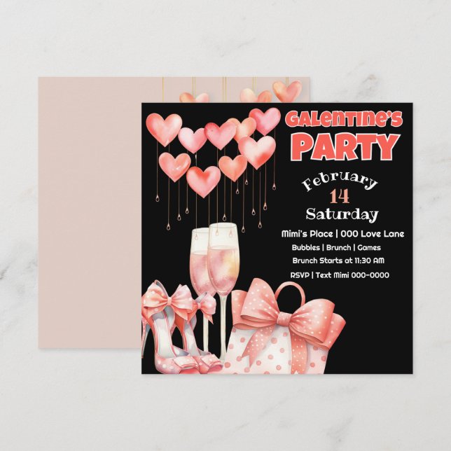 Invitation Peach et Pink Galentine's Day Party (Devant / Derrière)