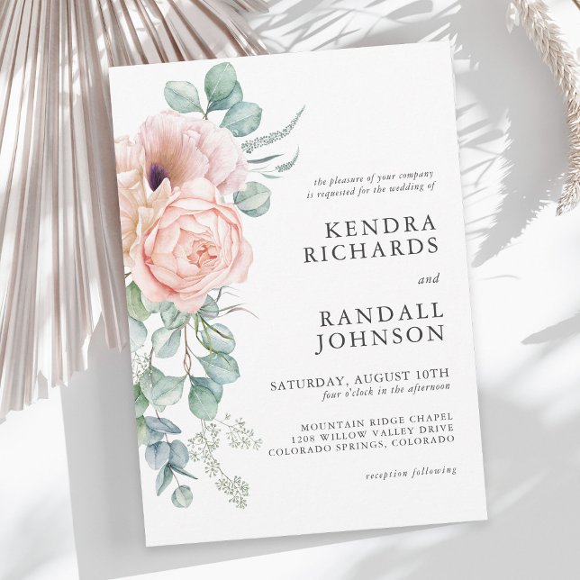 Invitation Peach et rose aquarelle Mariage floral (Available in printed and paperless digital download!)