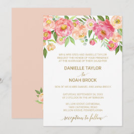 Invitation Peach et rose Peony Flowers Mariage officiel