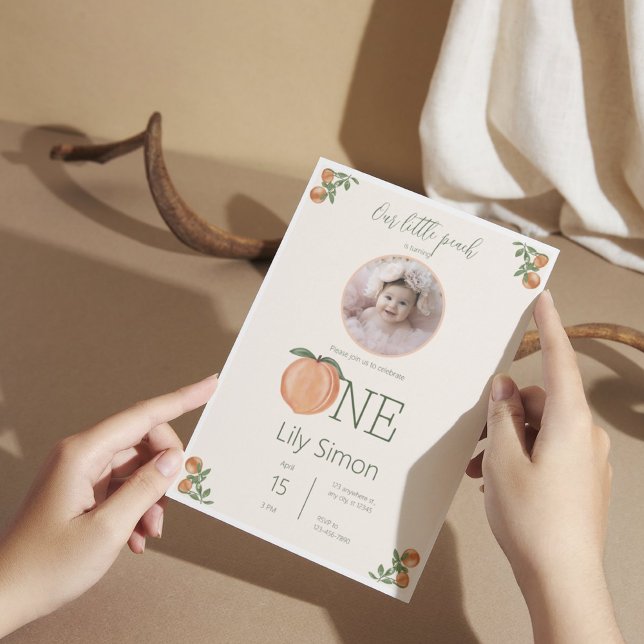 Invitation Peach First Birday Mignonne Aquarelle (1)