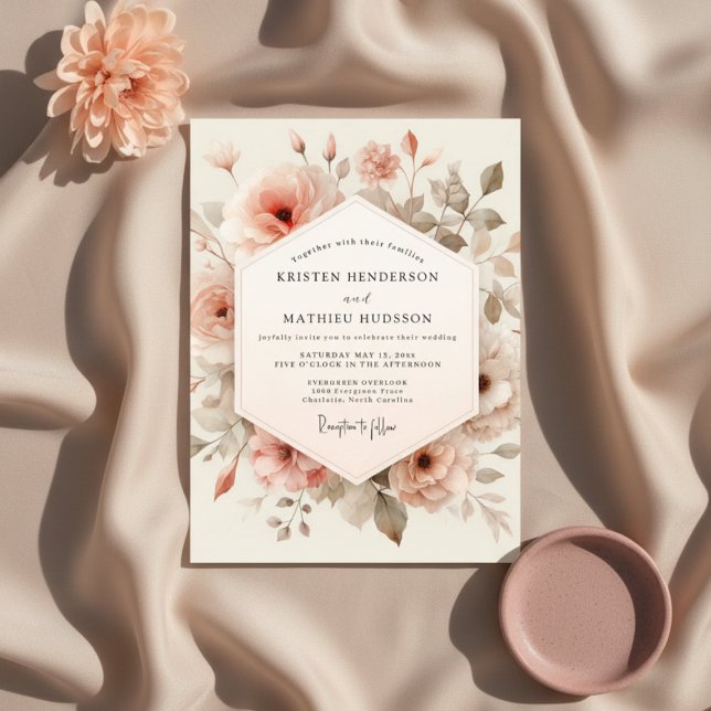 Invitation Peach Floral Whimsy Wedding (Créateur téléchargé)