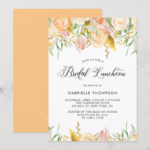 Invitation Peach Flowers et Gold Feuille Bridal Luncheon