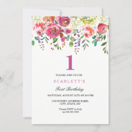 Invitation Peach Flowers rose Fille 1er anniversaire Invitati