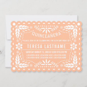 Invitation Peach fuzz and white papado picado Quinceañera