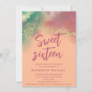 Invitation Peach fuzz aquarelle encre or typographie moderne