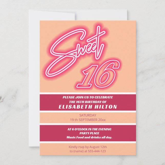 Invitation Peach fuzz Cool fun néon rose typographie bande (Devant)