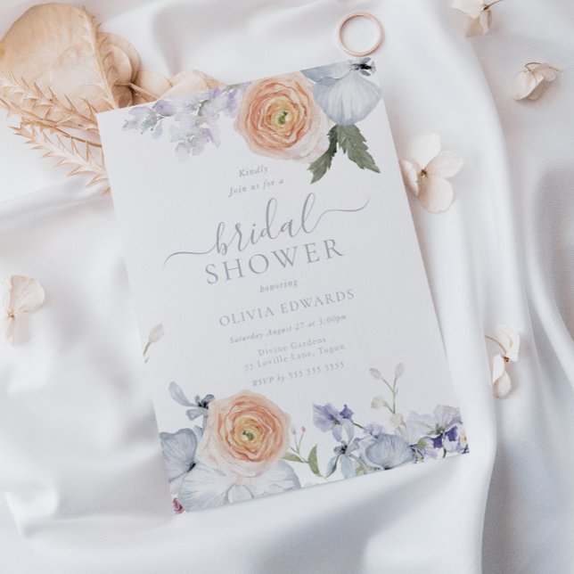 Invitation Peach Fuzz Dusty Blue Fête des mariées moderne (Créateur téléchargé)