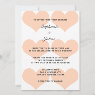 Invitation Peach Fuzz Heart Motif Élégant Mariage romantique