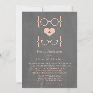 Invitation Peach Geeky Glasses Chalkboard Mariage Inviter