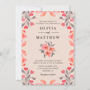 Invitation Peach Grey Aquarelle Mariage botanique