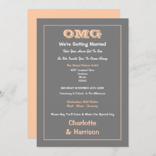 Invitation Peach Grey Mariage informel amusant