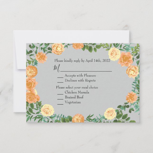 Invitation Peach Grey Mariage Spring Floral (Devant)