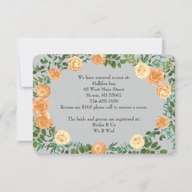Invitation Peach Grey Mariage Spring Floral (Devant)