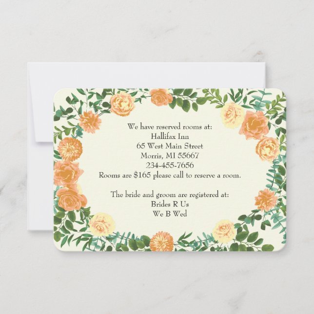 Invitation Peach & Ivory Peony & Rose Floral Information Card (Devant)