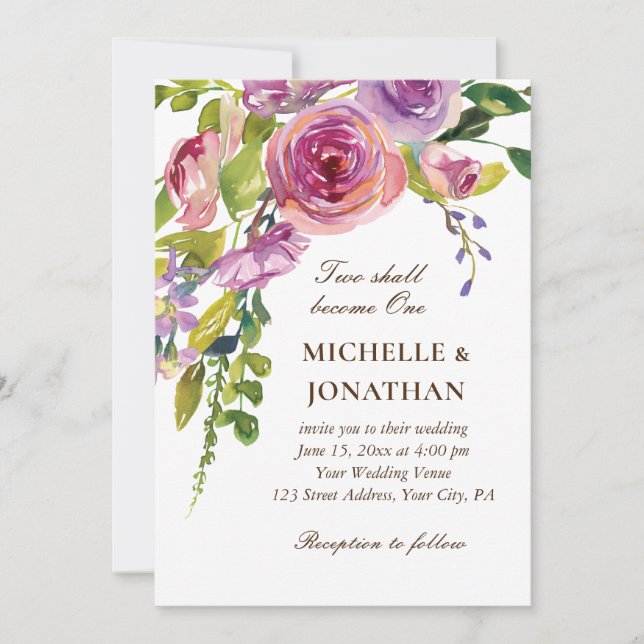 Invitation Peach Lavender Floral Greenery Mariage chrétien (Devant)