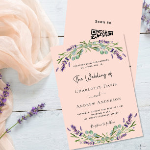 Invitation Peach lavender violet code QR RSVP luxe mariage