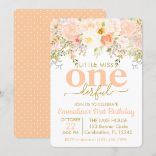 Invitation Peach Little Miss ONE derful Girl First Birthday