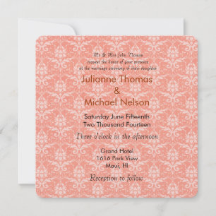 Invitation Peach Mariage damassé