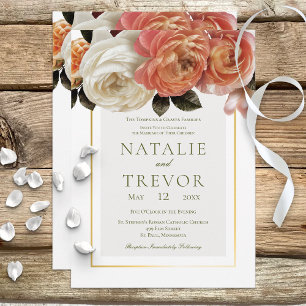 Invitation Peach Mimosa Blooms Floral Blanc Mariage