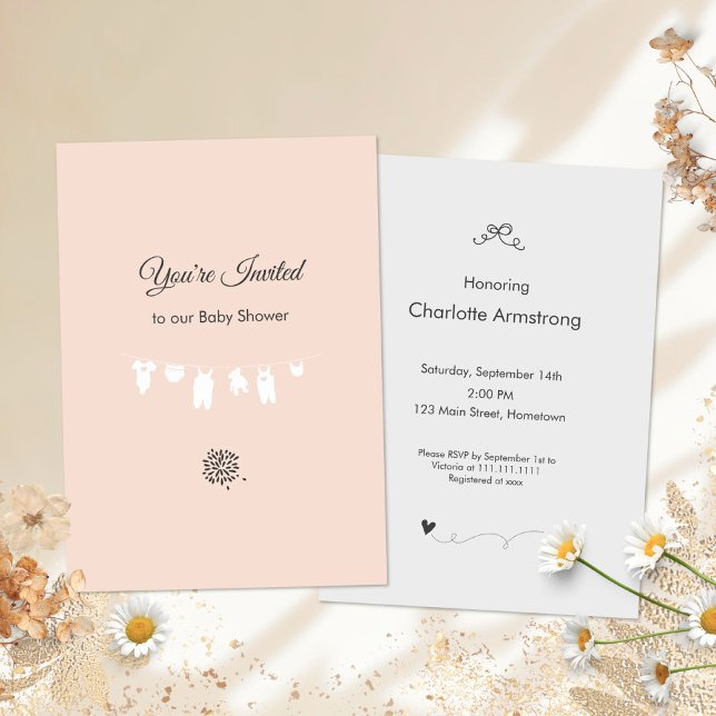 Invitation Peach Minimaliste Baby Girl Douche (Light Peach Minimalist Baby Girl Shower Invitation ©Susanne Sachers - Sunny Mind 🌞)