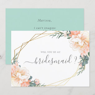 Invitation Peach Mint Floral Gold Serez-Vous Ma Femme D'Accue