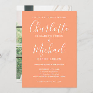 Invitation Peach Modern Signature Script Mariage photo