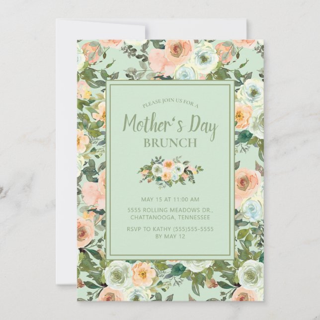 Invitation Peach Neo Mint Dusty Blue Floral Fête des Mères (Devant)