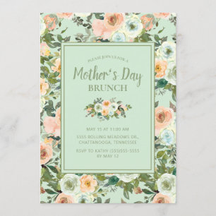 Invitation Peach Neo Mint Dusty Blue Floral Fête des Mères