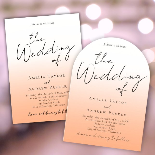 Invitation Peach Orange Fuzz Script Elegant QR Code Mariage (Créateur téléchargé)