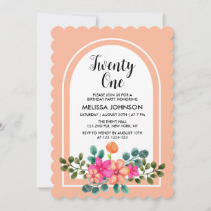 Invitation Peach Orange Spring Flora Green 21e anniversaire