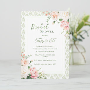Invitation Peach Pastel rose Floral Elégante Fête des mariées