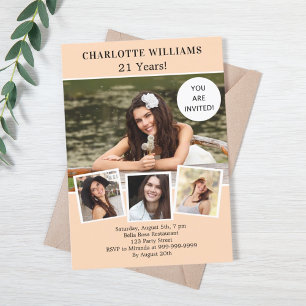 Invitation Peach photo collage luxe anniversaire