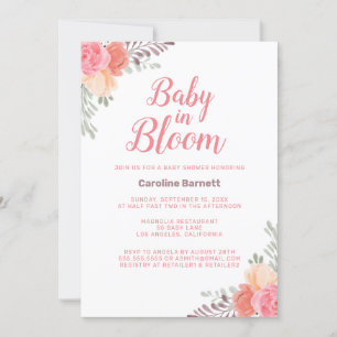 Invitation Peach Pink Baby in Bloom Baby shower
