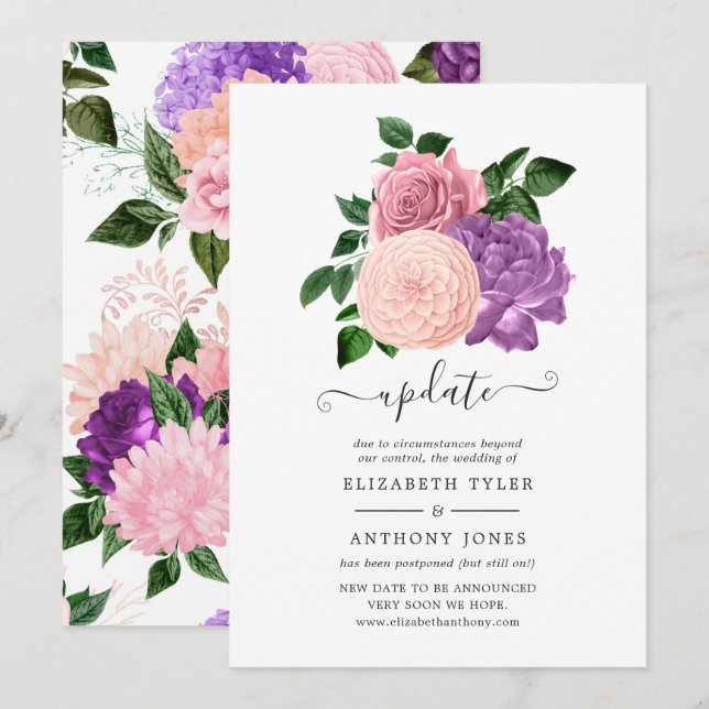 Invitation Peach Pink & Lavender Purple Mariage Mise à jour (Devant / Derrière)