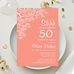 Invitation Peach Pink Pine Branch Surprise 50e anniversaire