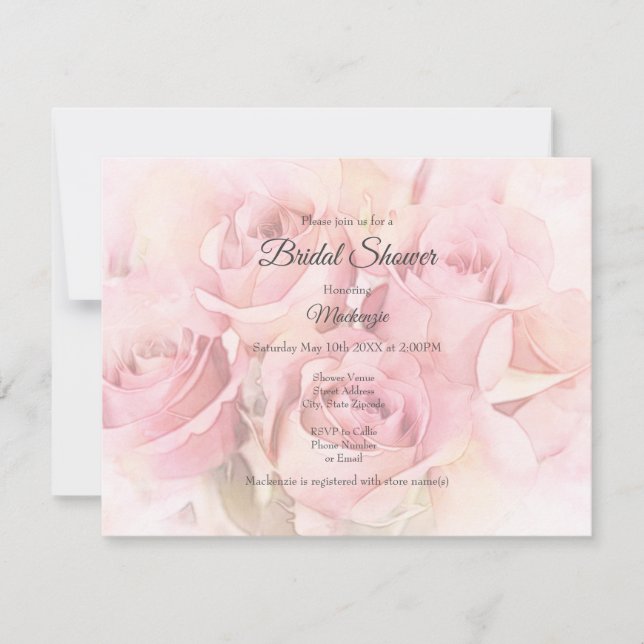 Invitation Peach Pink Watercolor Roses (Devant)